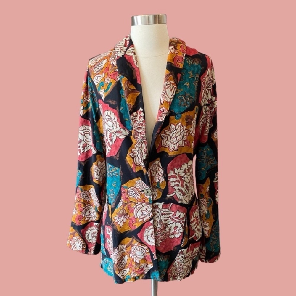Vintage Floral Printed Lightweight Blazer By Box Office